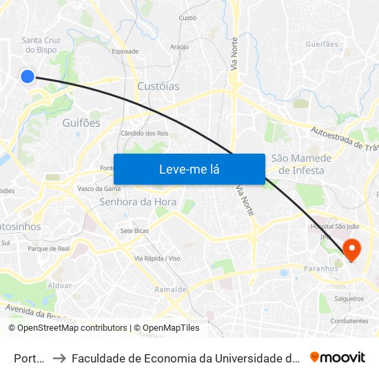 Portela to Faculdade de Economia da Universidade do Porto map