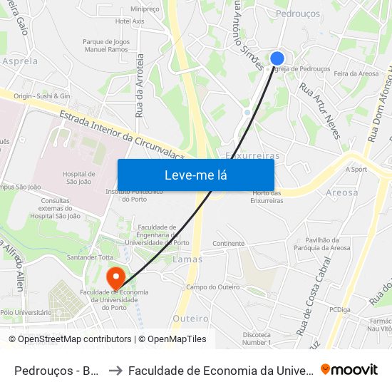 Pedrouços - Bombeiros to Faculdade de Economia da Universidade do Porto map