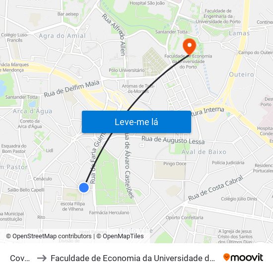 Covelo to Faculdade de Economia da Universidade do Porto map