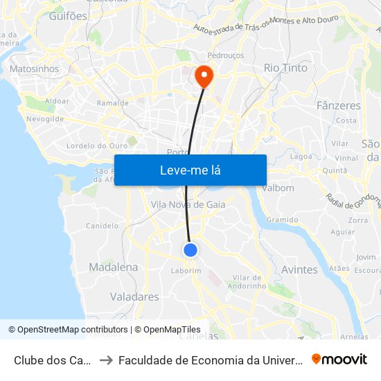 Clube dos Caçadores to Faculdade de Economia da Universidade do Porto map