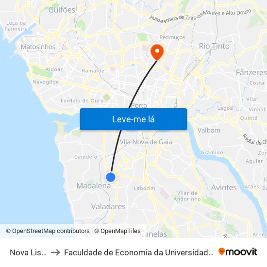Nova Lisboa to Faculdade de Economia da Universidade do Porto map