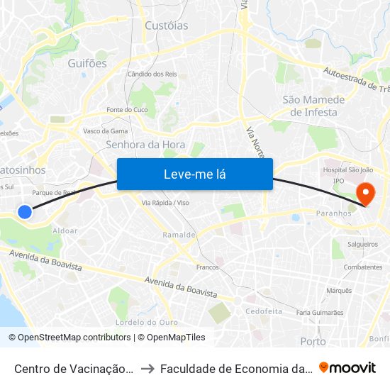 Centro de Vacinação (ADR Matosinhos) to Faculdade de Economia da Universidade do Porto map