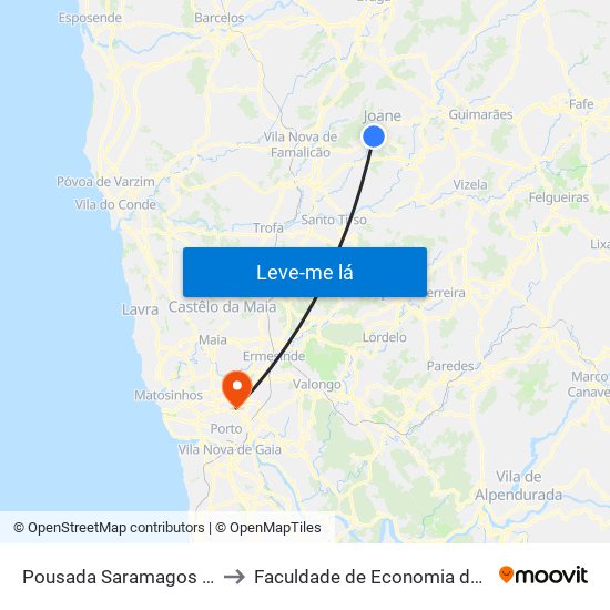 Pousada Saramagos (Riopele) | Correios to Faculdade de Economia da Universidade do Porto map