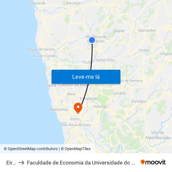 Eiral to Faculdade de Economia da Universidade do Porto map