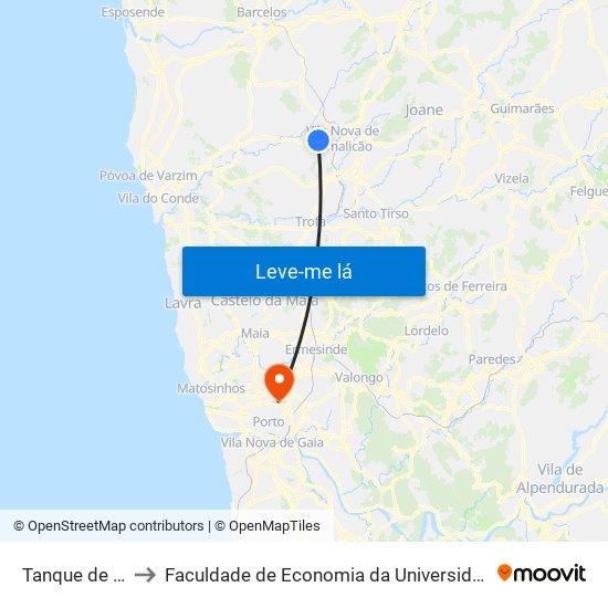 Tanque de Outiz to Faculdade de Economia da Universidade do Porto map