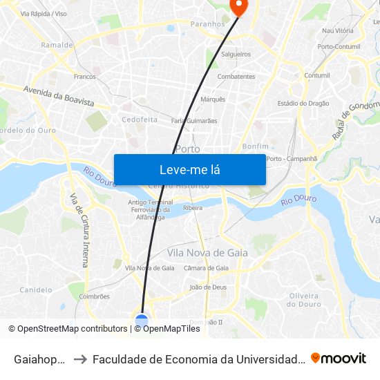 Gaiahopping to Faculdade de Economia da Universidade do Porto map