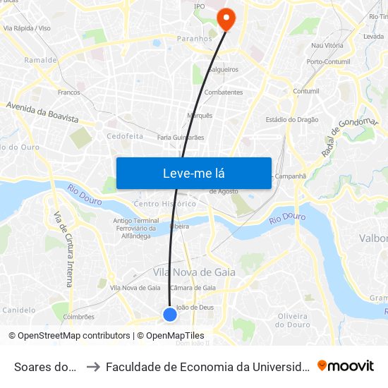 Soares dos Reis to Faculdade de Economia da Universidade do Porto map