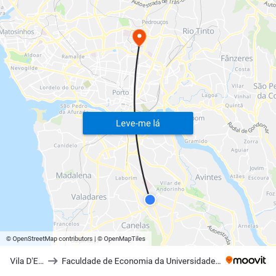 Vila D'Este to Faculdade de Economia da Universidade do Porto map