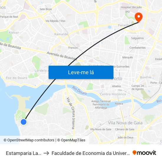 Estamparia Lavadores to Faculdade de Economia da Universidade do Porto map