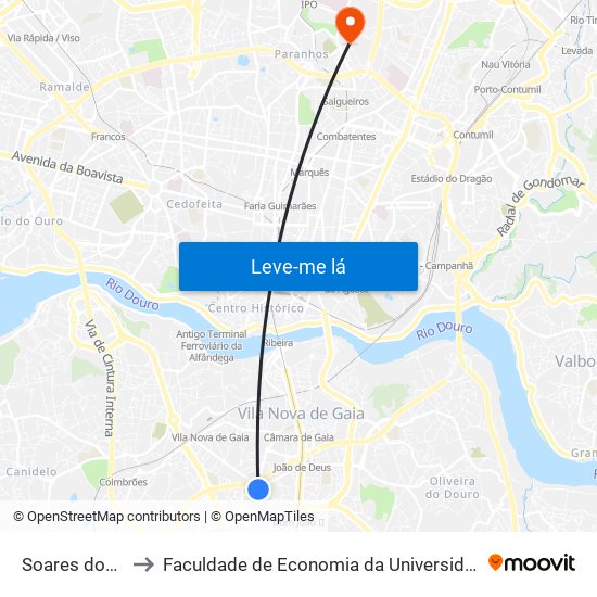 Soares dos Reis to Faculdade de Economia da Universidade do Porto map