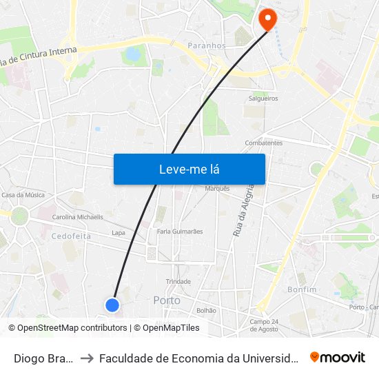 Diogo Brandão to Faculdade de Economia da Universidade do Porto map