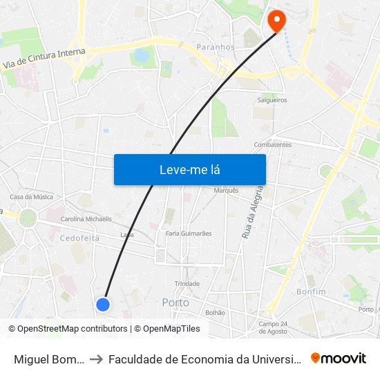 Miguel Bombarda to Faculdade de Economia da Universidade do Porto map