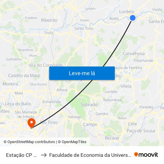 Estação CP Lordelo to Faculdade de Economia da Universidade do Porto map