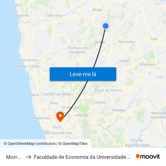 Morreira to Faculdade de Economia da Universidade do Porto map