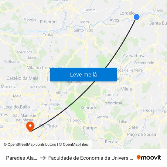 Paredes Alagadas to Faculdade de Economia da Universidade do Porto map