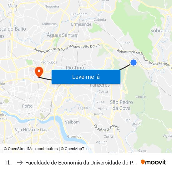 Ilha to Faculdade de Economia da Universidade do Porto map