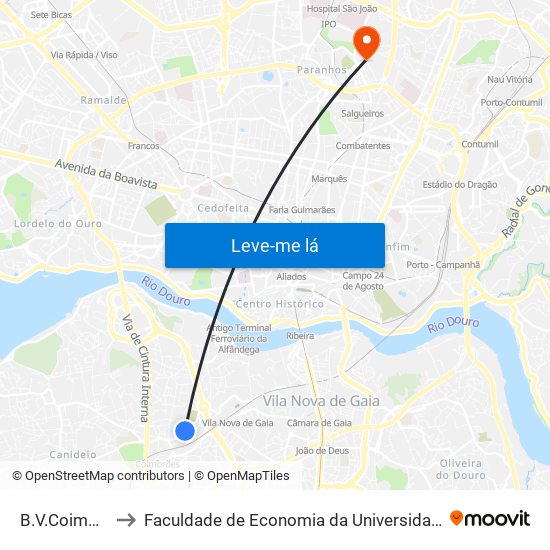 B.V.Coimbrões to Faculdade de Economia da Universidade do Porto map