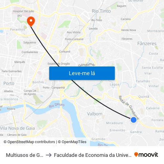 Multiusos de Gondomar to Faculdade de Economia da Universidade do Porto map