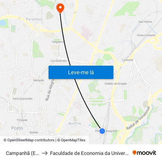 Campanhã (Estação) to Faculdade de Economia da Universidade do Porto map