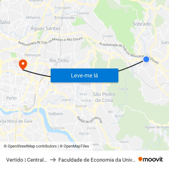 Vertido | Central da Ribeira to Faculdade de Economia da Universidade do Porto map