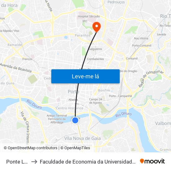 Ponte Luíz I to Faculdade de Economia da Universidade do Porto map