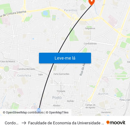 Cordoaria to Faculdade de Economia da Universidade do Porto map