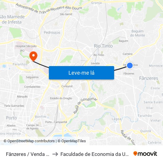 Venda Nova to Faculdade de Economia da Universidade do Porto map