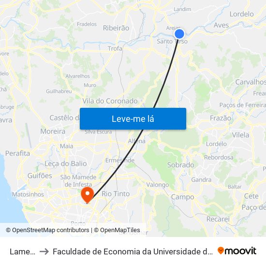 Lameira to Faculdade de Economia da Universidade do Porto map