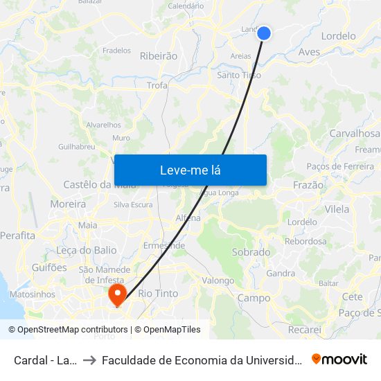 Cardal - Landim to Faculdade de Economia da Universidade do Porto map