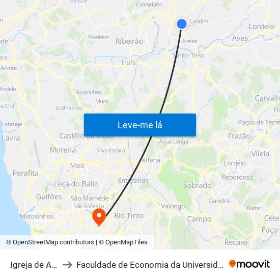 Igreja de Avidos to Faculdade de Economia da Universidade do Porto map