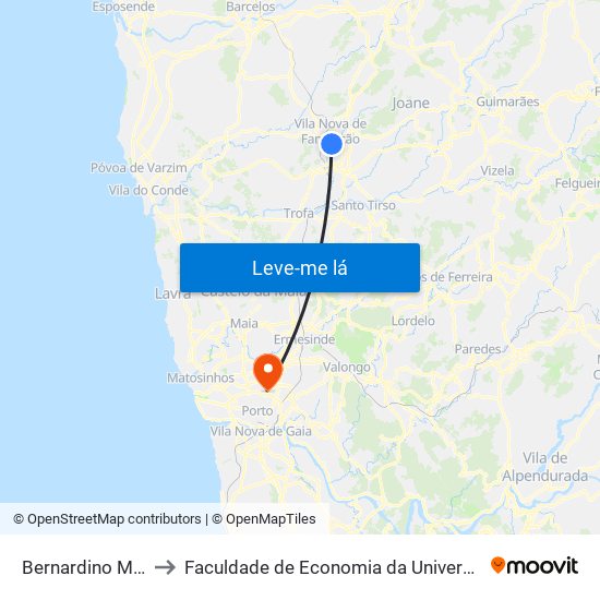 Bernardino Machado to Faculdade de Economia da Universidade do Porto map