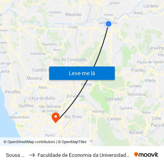 Sousa Cruz to Faculdade de Economia da Universidade do Porto map