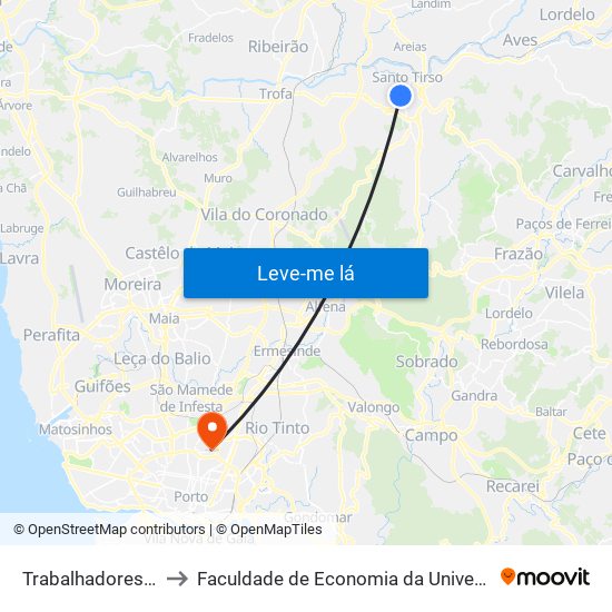 Trabalhadores do Arco to Faculdade de Economia da Universidade do Porto map