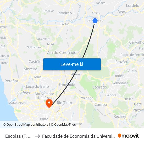 Escolas (T. Pelayo) to Faculdade de Economia da Universidade do Porto map