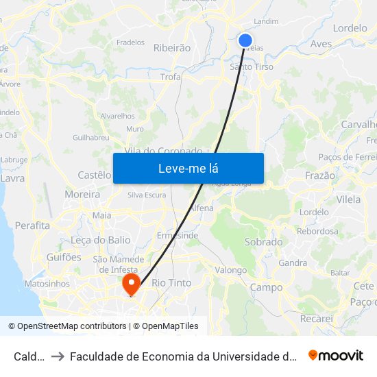 Caldas to Faculdade de Economia da Universidade do Porto map