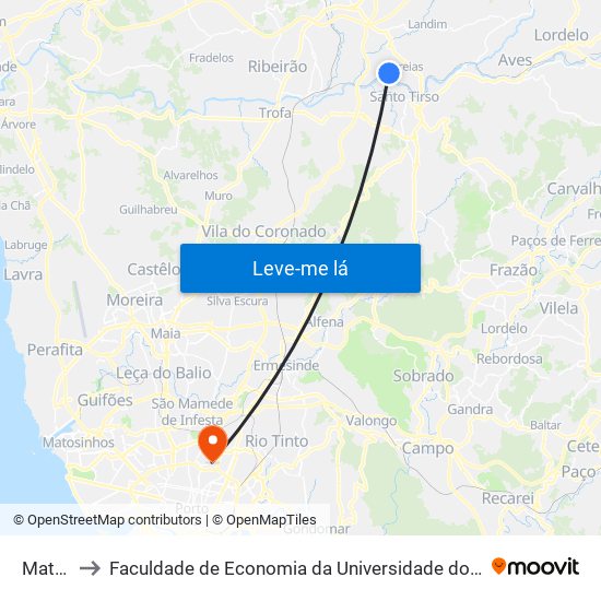 Matos to Faculdade de Economia da Universidade do Porto map