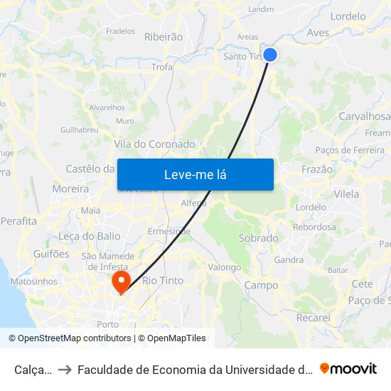 Calçada to Faculdade de Economia da Universidade do Porto map