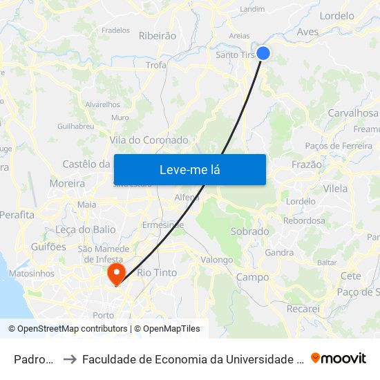 Padroeiro to Faculdade de Economia da Universidade do Porto map