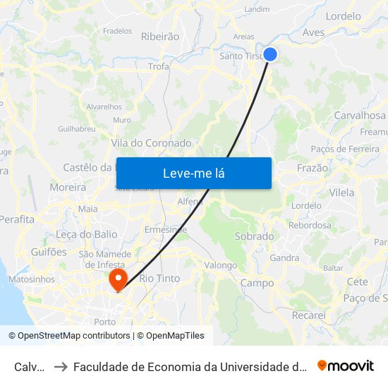 Calvelo to Faculdade de Economia da Universidade do Porto map