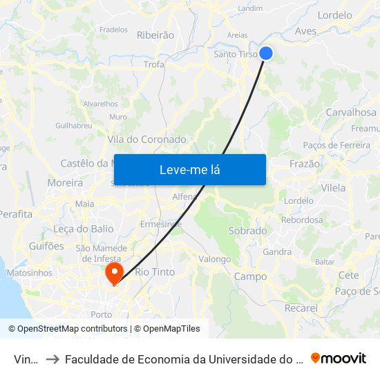 Vinha to Faculdade de Economia da Universidade do Porto map