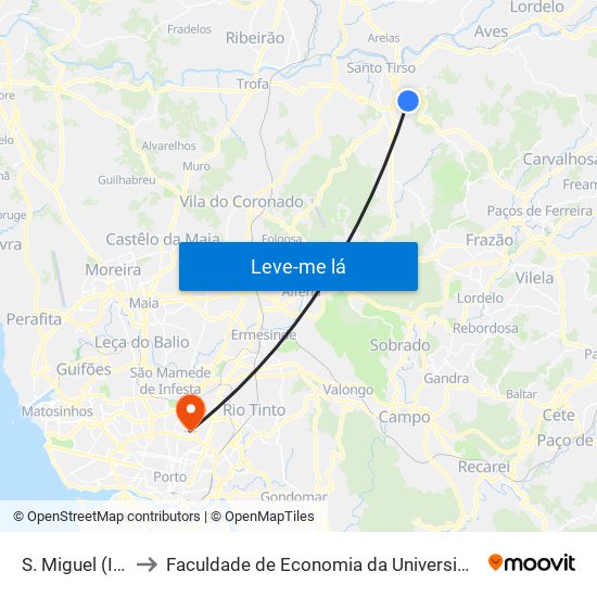 S. Miguel (Igreja) to Faculdade de Economia da Universidade do Porto map