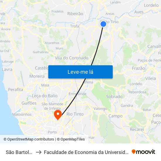 São Bartolomeu to Faculdade de Economia da Universidade do Porto map