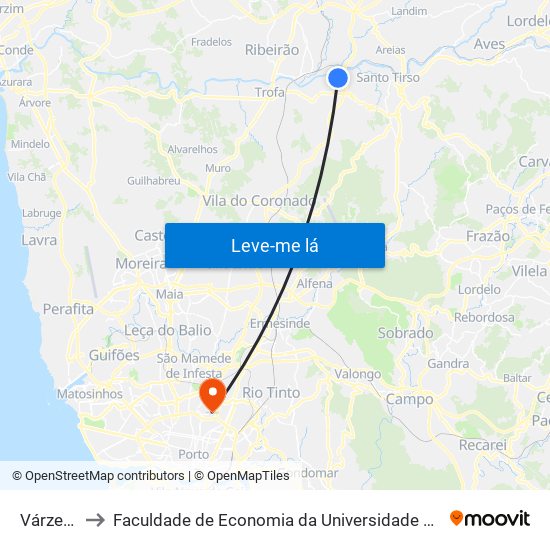 Várzea 2 to Faculdade de Economia da Universidade do Porto map