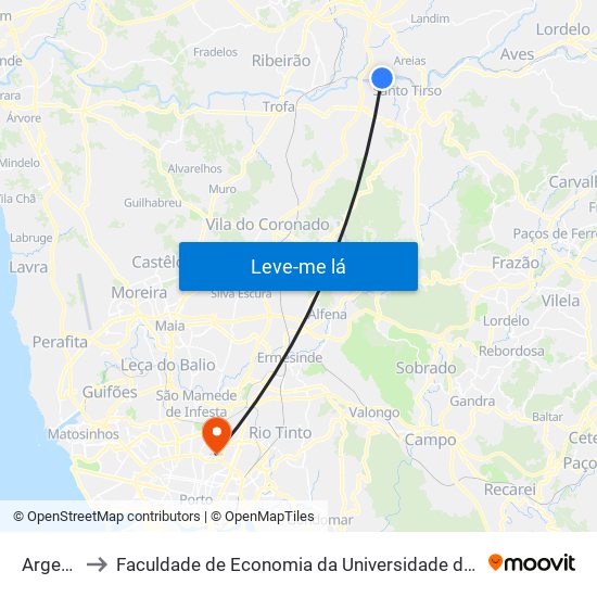 Argemil to Faculdade de Economia da Universidade do Porto map