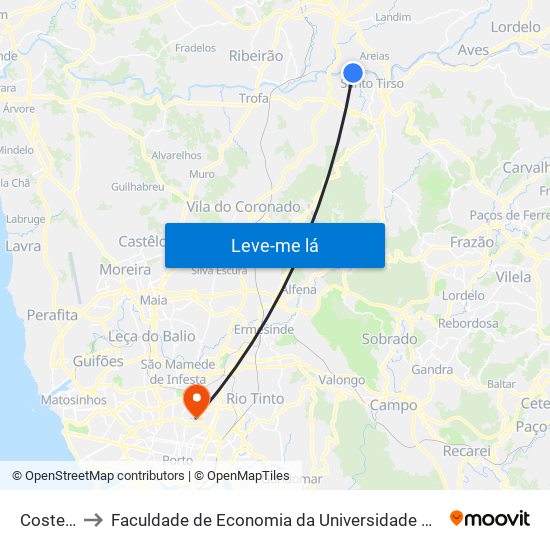 Costeira to Faculdade de Economia da Universidade do Porto map