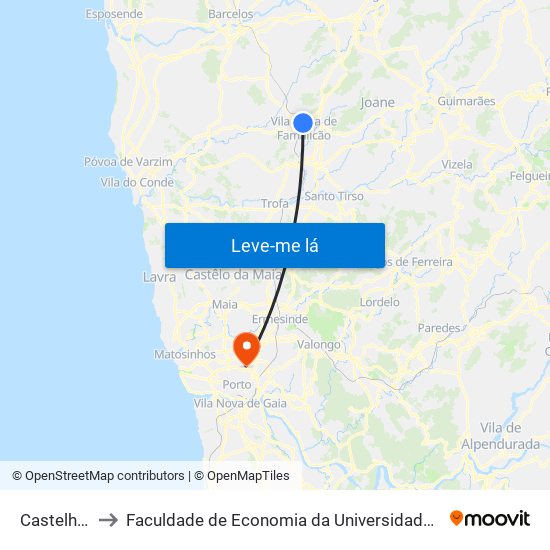 Castelhana to Faculdade de Economia da Universidade do Porto map
