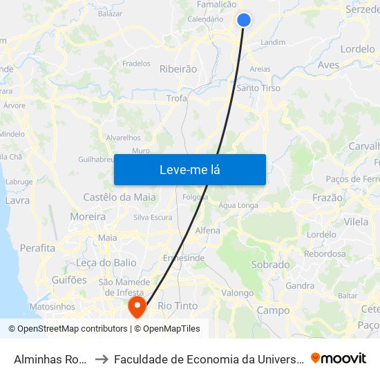 Alminhas Roubadas to Faculdade de Economia da Universidade do Porto map