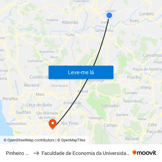 Pinheiro Torto to Faculdade de Economia da Universidade do Porto map