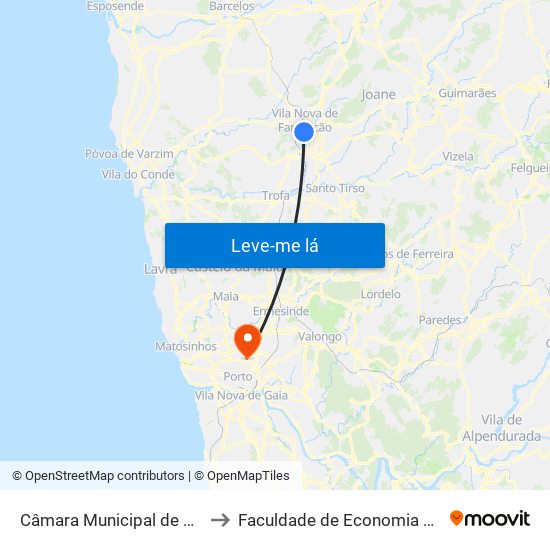 Câmara Municipal de Vila Nova de Famalicão to Faculdade de Economia da Universidade do Porto map