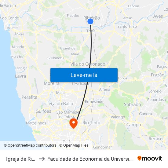 Igreja de Ribeirão to Faculdade de Economia da Universidade do Porto map